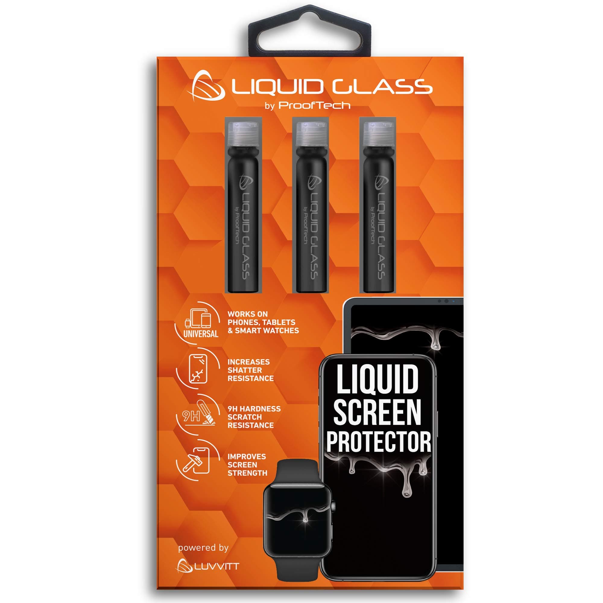 ProofTech Liquid Glass Screen Protector for Up to 12 Devices Universal Fit for All Smartphones Tablets and Watches Scratch and Shatter Resistant Wipe On Nano Protection - 3 Bottles