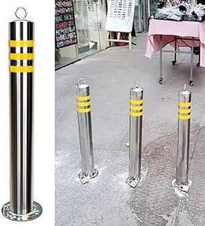 Stainless Steel Parking Bollards for Driveway，Removable Reflective Warning Traffic Delineator Post with Expansion Bolts & Lock, for Streets