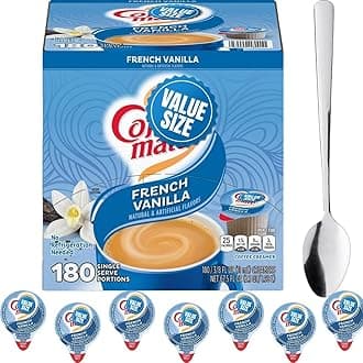 French Vanilla Creamer Singles, Liquid Creamer Singles, Non Dairy, No Refrigeration, 180 Creamer Singles Included Great for Offices, Restaurants, Coffee, Bar, Gift and Homes, Plus Doomi Spoon Perfect for Mixing