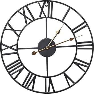 Sorbus Wall Clock, 16" Round Oversized Centurian Roman Numeral Style Home Décor Analog Metal Clock (Black)
