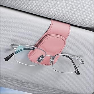 AICEL Sunglasses Holders for Car Sun Visor, Leather Eyeglasses Hanger Mounter, Magnetic Glasses Holder and Ticket Card Clip, Auto Interior Accessories Universal for SUV Pickup Truck (Pink)