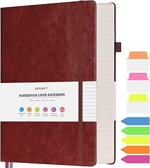 - Lined Journal Notebook, Large A5 Hardcover Leather Journal, 312 Numbered Pages Work Notebook, 100gsm No Bleed Paper, College Ruled Notebook for Women Men School Office, 5.75" x 8.38", Burgundy