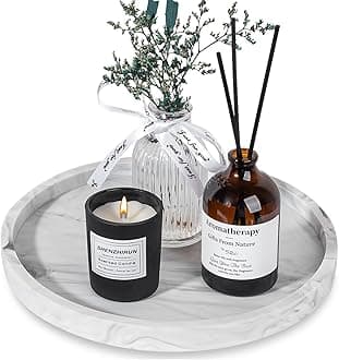 Silicone Bathroom Tray Round Vanity Tray Decorative Soap Holder Kitchen Countertop Organizer Coffee Table Decor for Candle, Perfume, Plant, 9 Inch, Marble Grey