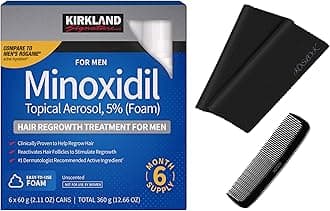Signature Hair Regrowth Treatment Minoxidil Foam for Men, 2.11 oz, 6 Count (6 Month Supply) - 2 MicroFiber Cleaning Cloths and Comb Included