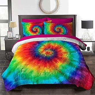 BlessLiving 8 Piece Boho Bed in A Bag King Size Complete Set - Rainbow Tie Dye Comforter Set with Sheets - 1 Comforter, 2 Pillow Shams, 1 Flat Sheet, 1 Fitted Sheet, 1 Cushion Cover, 2 Pillowcases