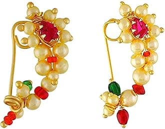 Traditional Maharashtrian Nose ring without piercing Pearl Gold Plated Nath Clip On Nose Ring For Women Combo of 2