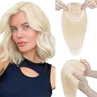 Elailite Human Hair Toppers For Women uk Thinning Hair Real Hair - Clip in Toupee Extensions MIDDLE SILK BASE (2.5 * 9cm) Crown HairPiece (#60 Platinum Blonde, 6 Inch)