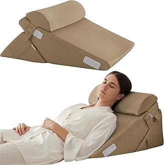 Bedluxe 3Pcs Orthopedic Bed Wedge Pillow Set, Foam Wedge Pillow Post Surgery for Back, Leg and Knee Support, Adjustable 9&12 Inch Folding Triangle Pillow for Sleeping, Acid Reflux, Snoring, Brown