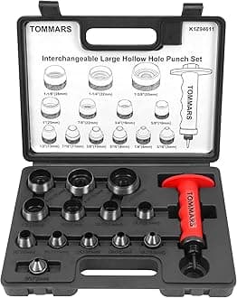 Hollow Punch Kit with Pin Point Punch Shaft & 14pcs Hole Cutters (5mm-35mm, 3/16" to 1-3/8")