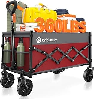 Collapsible Wagon Cart Foldable - Lightweight Portable Heavy Duty Folding Beach Wagons with Wheels - Outdoor Utility Carts for Grocery, Camping, Shopping with Large Capacity - Grey&Red