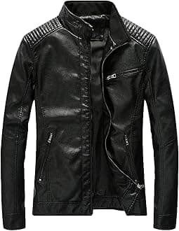 Youhan Men's Casual Zip Up Slim Bomber Faux Leather Jacket