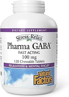 Natural Factors Pharma GABA - Dietary Supplement Supports Calm Sleep & Sleep Quality - Natural, Fast-Working Supplement Aids Focus & Brain Health - 120 Chewable Tablets (60 Servings)