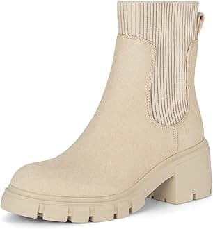 Athlefit Women's Chelsea Boots Fashion Slip on Platform Ankle Boots Lug Sole Chunky Booties