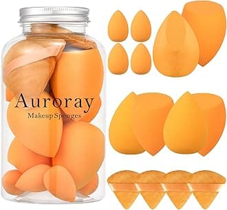 14 Pcs Makeup Sponge Set,Beauty Sponges Blender with 4 Pcs Powder Puff and 4 Pcs Mini Make up Sponges Birthday Gift,Mother's Day Gift for Women Liquid,Foundation,Powder,Concealer,Cream(Orange)