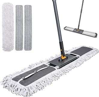 MASTERTOP Heavy Duty Industrial Mop, 90cm Wide Large Commercial Flat Mop with 155cm Telescopic Handle, Dust Sweeper Mops with 3 Reusable Pads, Professional Floor Mops for Warehouse, Office, Hotel