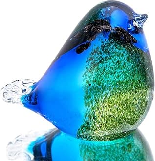 QFkris Qf 4" Glass Bird Handmade Blown Glass Figurine Christmas, Birthday Gift Decorative Ornaments for Home Blue and Green Paper Weight