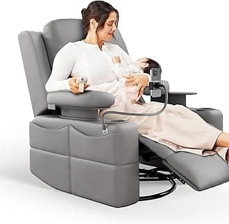 MAMAZING Lullapod Power Nursery Recliner Rocking Chair, Triple Motor Power Recliner with HugAssist Armrest, 270° Swivel Glider and Quiet Rocking Chair Nursery with Dual Charging Port and Storage
