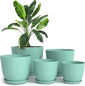 Utopia Home - Plant Pots Indoor with Drainage - 7/6.6/6/5.3/4.8 Inches Flower Pots for Indoor Planter - 5 Pack Plastic Planters - Ideal for Stocking Stuffers or Home Christmas Decorations - Aqua