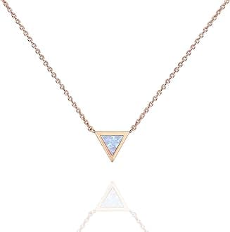 PAVOI14K Rose Gold Plated Triangle Created White Opal Necklace | Opal Necklaces for Women