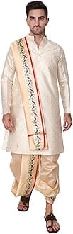 Rameshwaram Fabrics Cotton Silk Dhoti Kurta Set for Men with Stole, 3 Piece Set