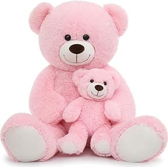 MorisMos Mom and Baby Giant Teddy Bear, 39inch Soft Big Teddy Bears Stuffed Animal Plush for Baby Shower, Pink