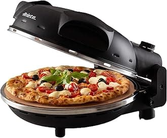 917 Pizza in 4 Minutes Pizza Oven 1200W Non-Stick Fireclay Stone Max Temperature 400°C 5 Cooking Levels Black (by Delonghi Group)