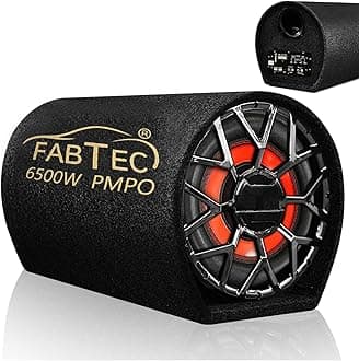 FABTEC 12” 6500W Active Bass Tube Subwoofer for Car Built-in Amplifier Deep Punchy Bass Premium Grey Finish