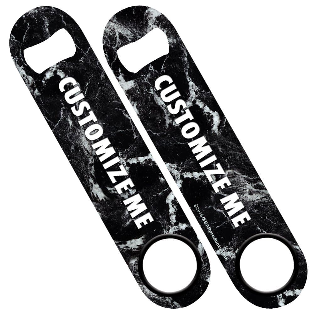 Customizeable Speed Bottle Opener - Black & White Marble.