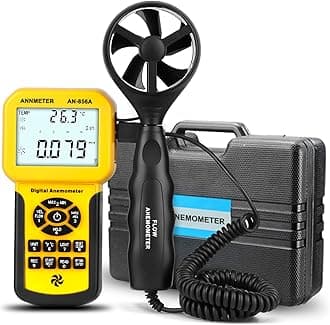 AIOMEST HVAC Air Flow CFM Meter, Handheld Anemometer Measure Airflow Wind Speed Velocity Temperature, Professional Air Vent Ductwork Velometer Gauge AI-856A with Data Logging