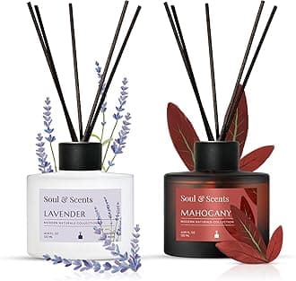- Soul & Scents Mahogany and Lavender Reed Diffuser Set - 120ml with Free 6 Fiber Reed Sticks Each | Toxin Free & Stress Relief| Long Lasting | Room Freshener for Home, Bedroom & Office| Combo Pack of 2