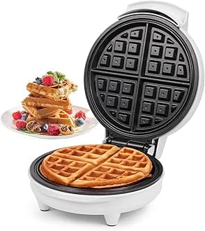 Classic 8” Waffle Maker Machine- 700 Watts | Stainless Steel Non-Stick Cooking Plates & Cool Touch Handle | Belgian Round Electric Iron | Indicator Light & Easy to use- Frost White