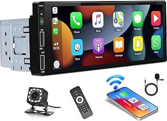 Single Din Touchscreen Car Stereo with Wireless Apple CarPlay Android Auto Bluetooth 6.86 Inch HD Mirror Link Car MP5 Player FM Radio Dual USB Fast Charge Media Player + Backup Camera