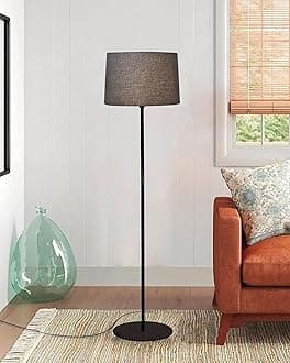 Homesake® Modern Floor Lamp for Living Room Traditional Farmhouse Boho Floor Lamp Mid-Century Pole Lamp with Linen Lamp Shade Modern Bohemian Corner Lamp for Living Room Bedroom Office (Gray)