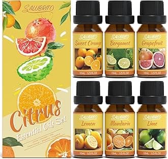 Salubrito Citrus Essential Oils Set for Diffuser, Fragrance Oil | Sweet Orange, Bergamot, Lemon, Grapefruit, Mandarin Orange, Lime Scented Oil for Soap Making, Candle Making