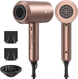 Professional Ionic Hair Dryer, Powerful 1800W Fast Drying Low Noise Blow Dryer with 2 Concentrator Nozzle 1 Diffuser Attachments for Home Salon Travel (Mocha Mousse)