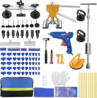 97pcs Dent Puller Kit, Paint Free Car Body Repair Kit with Golden Lifter, Slide Hammer, T Bar, Dent Puller, Bridge Puller, Suction Cup and Glue Gun for Removing