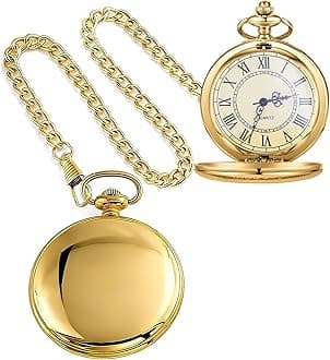 Smooth Pocket Watch Alloy Steel Quartz Roman/Arabic Numerals with 37cm Chain for Father's Day Xmas Best Gifts
