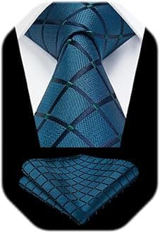 HISDERN Plaid Checkered Tie Handkerchief Woven Classic Formal Men's Necktie & Pocket Square Set