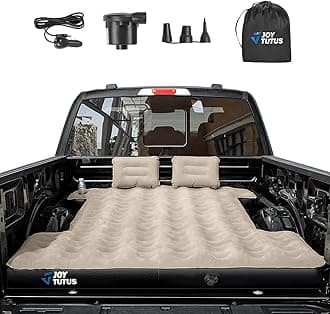 JOYTUTUS Truck Bed Air Mattress for 6.0-6.3Ft, Compact Regular Truck Beds,Anti-Leakage, with Air Pump&2 Pillows, Inflatable Pickup Mattress,Compatible with Tacoma&Ranger&Frontier,Camel&Black