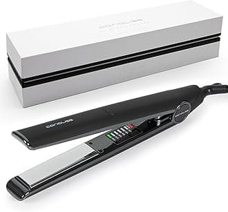 C1 Flat Iron Hair Straightener Professional Titanium Plates Temperature Control Travel Case (Black Soft Touch Chrome)