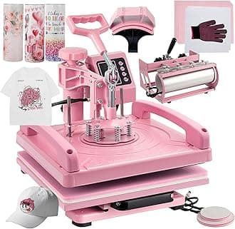 5 in 1 Heat Press Machine 15x15 Inch, Heat Press Machine for T Shirts Hat Cap Mug Plate 360° Swing Away, Sublimation Heat Press Heat Transfer Machine W/ 30OZ Tumbler Press Pink