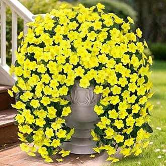 Artificial Faux Hanging Plants Flowers for Outdoor Spring Summer Decor, 2 PCS Fake Silk Yellow Daisy Long Vines Orchid UV Resistant Realistic Mums for Outside Home Porch Patio Balcony Planter