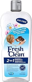 Pet-Ag Fresh ’n Clean 2-N-1 Conditioning Shampoo | Baby Powder Scent | Moisturizes with Vitamin E & Aloe Vera | Strengthens and Repairs Coats | Soap Free - 18 oz