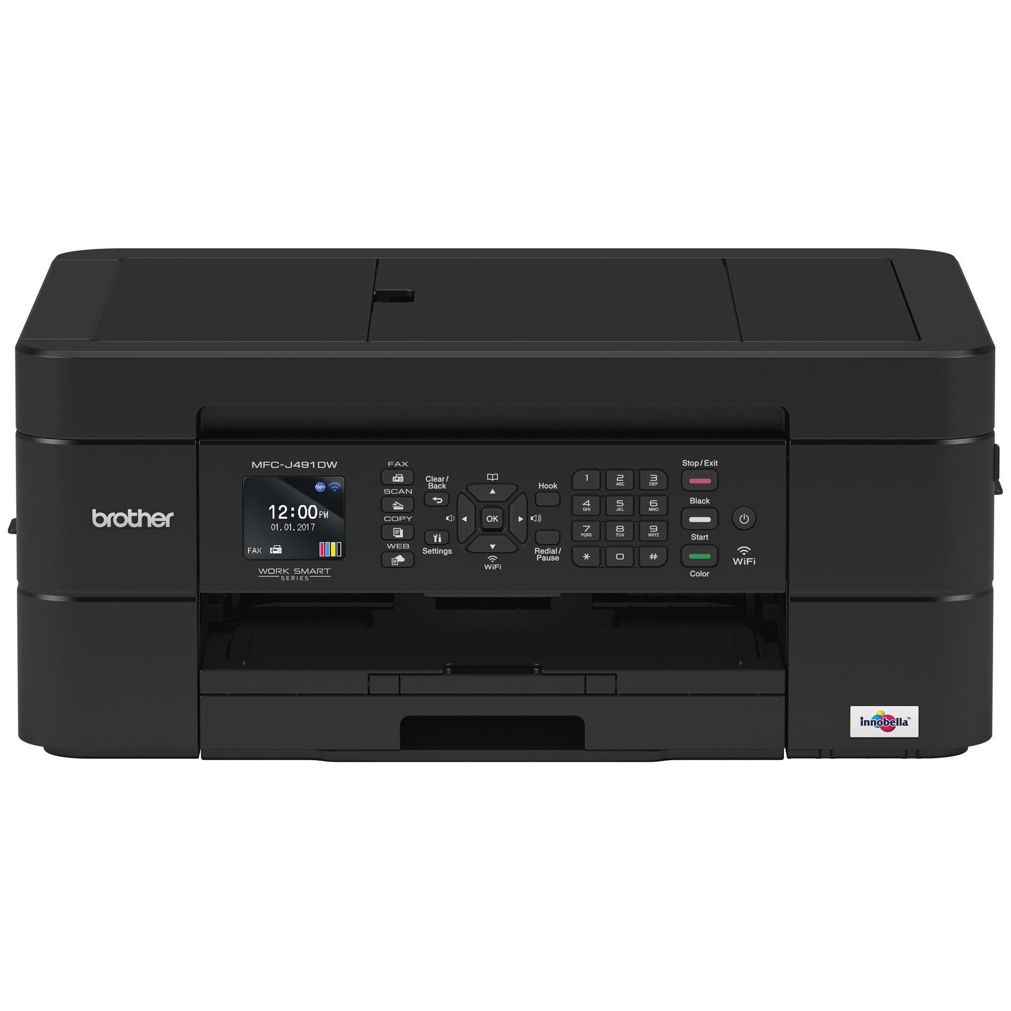 Wireless All-in-One Inkjet Printer, MFC-J491DW, Multi-function Color Printer, Duplex Printing, Mobile Printing,Amazon Dash Replenishment Enabled, Black, 8.5 (MFCJ491DW)