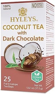 Hyleys Wellness Natural Coconut Tea With Dark Chocolate - 25 Tea Bags (Gmo Free, Gluten Free, Dairy Free, Sugar Free & 100% Natural)