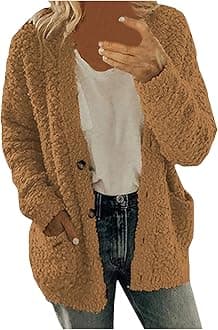 Winter Coats for Women Fleece Jacket Warm Casual Coats with Pockets Long Sleeve Button Down Cardigans Sweaters