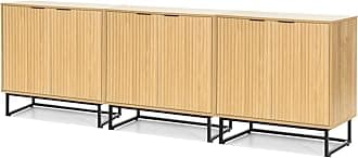 EYYTHUNG Fluted Storage Cabinet Set of 3, Sideboard Buffet Cabinet Modern Accent Cabinets with Adjustable Shelves, Credenza, Entryway Console Table for Living Room, Natural Oak