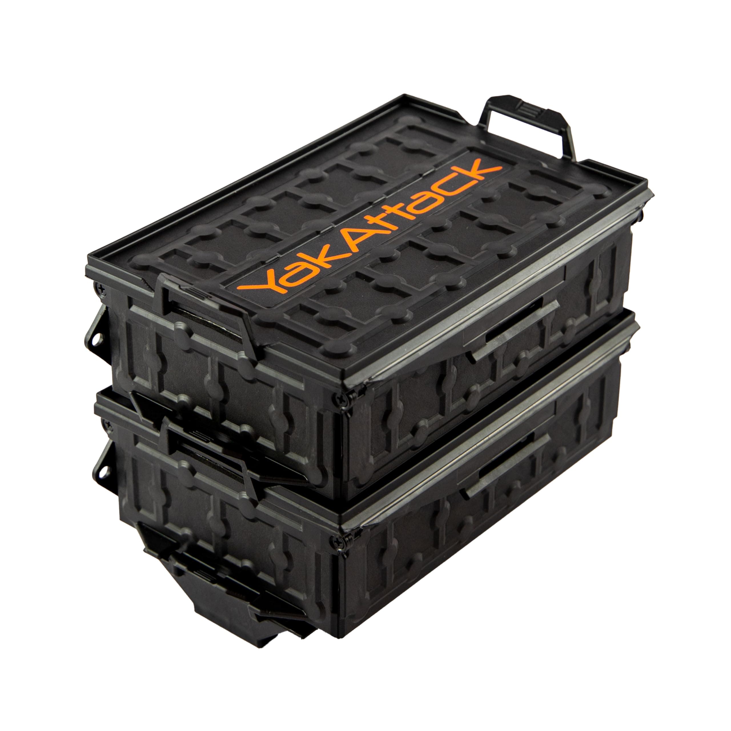 YakAttack TracPak Black Combo Kit – 2 Stackable Kayak Storage Boxes with Quick Release Track Mount Base | Kayak Crate System for Fishing Gear & Tackle Accessories | Compact Kayaking Storage Box