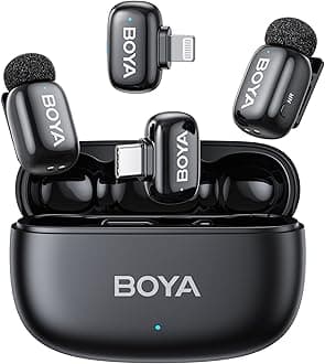BOYA mini 2 Wireless Microphone for iPhone & Android, AI Noise Cancellation,App Control, 48k Hz/24 Bit, 30H Battery Life with Charging Case,Lapel Microphone Wireless for Video Recording Vlog Streaming