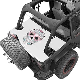 Shadeidea Wrangler JK Cargo Tonneau Cover for Jeep JKU 4 Door (2007-2018) Rear Trunk Tonneau Vinyl Tailgate Cover Robicon Sahara Sport S (Sugar Skull) - 3 Year Warranty